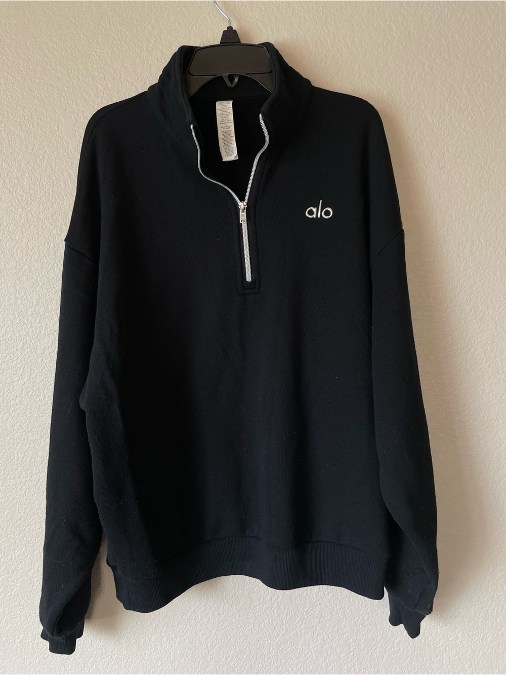 Alo Yoga Accolade 1/4 Zip Pullover Black Oversized Fleece Sweatshirt Size Small - Picture 3 of 7